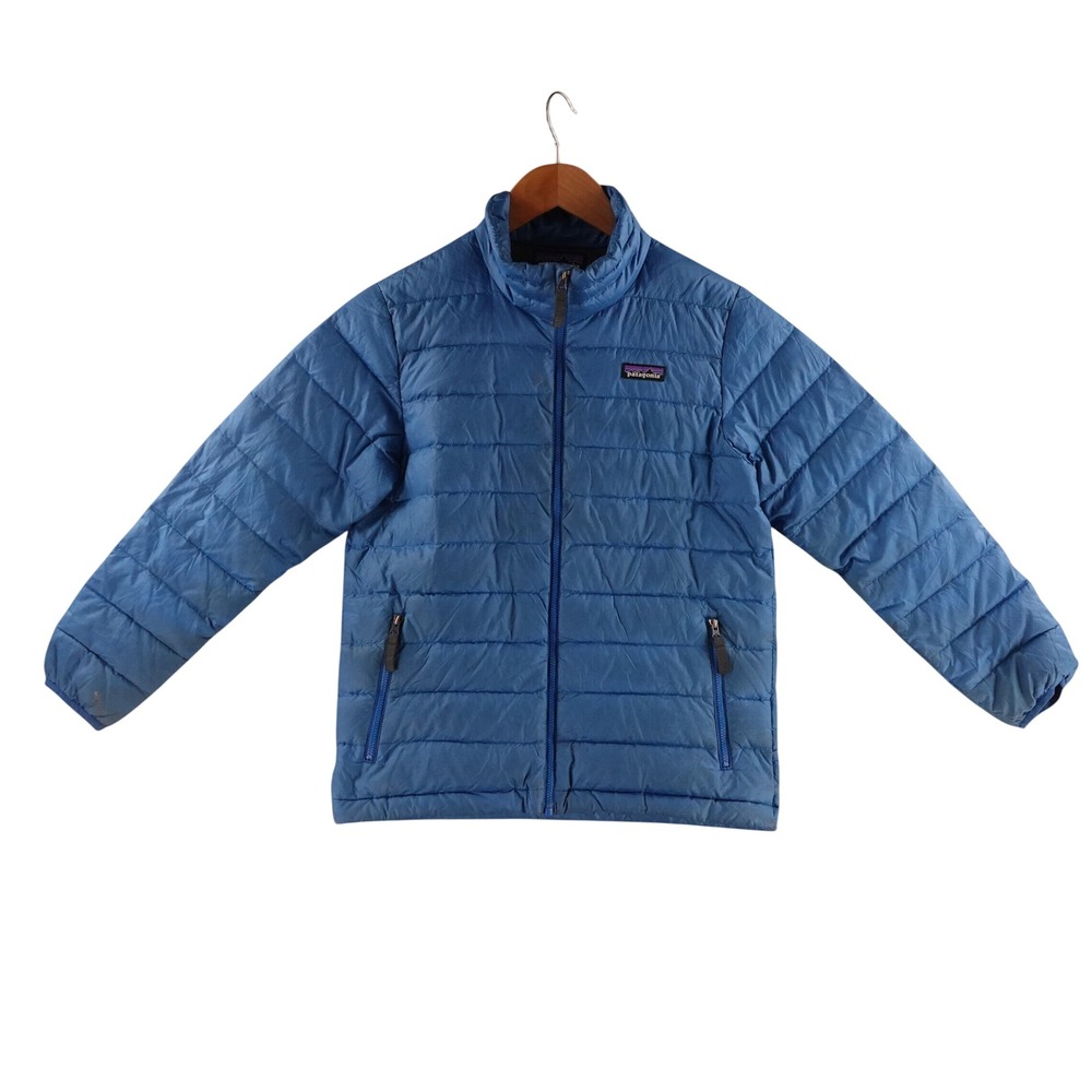 Patagonia Kids Size M 10 Down Sweater Puffer Jacket Blue Full Zip Quilted